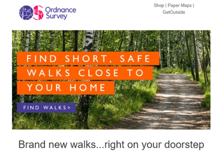 Ordance Survey segment their email list by geographic location