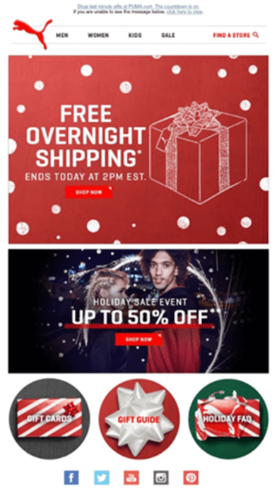 The value Puma gives during the holidays is overnight shipping