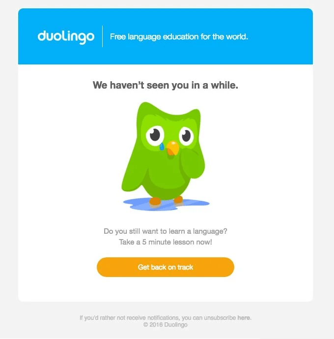 Duolingo pulls on your heart strings with their re-engagament email