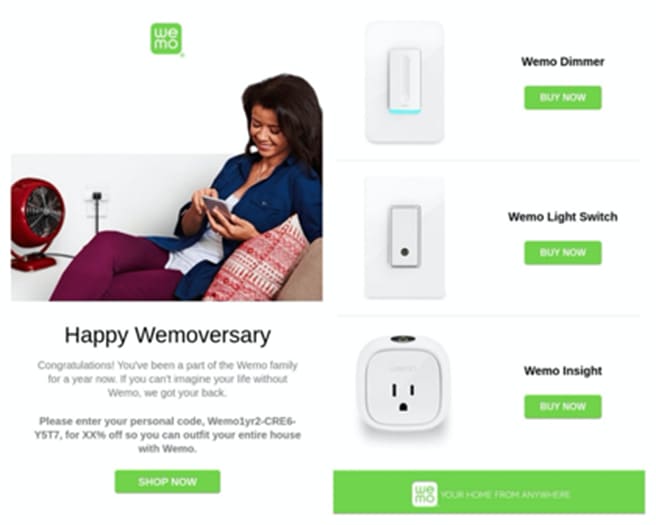 Celebrating an anniversary is a great email personalization tactic