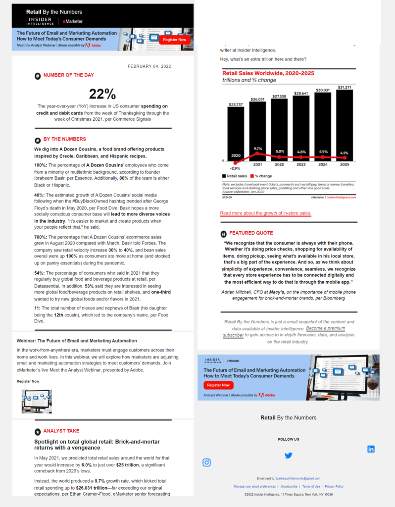 Emarketer retail's newsletter seprates segments with headings