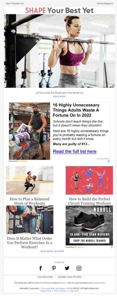 Shape's newsletter has great fitness advice