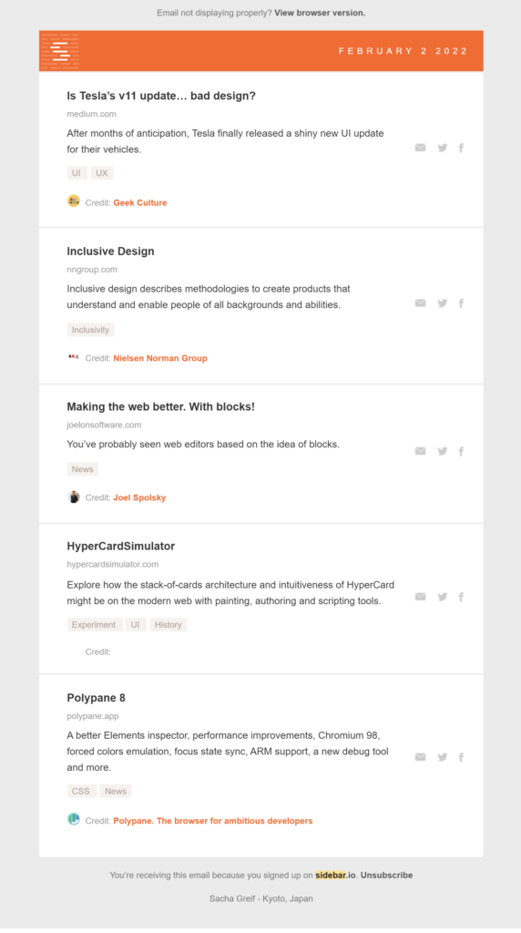 Sidebar's curated and personalized newsletter