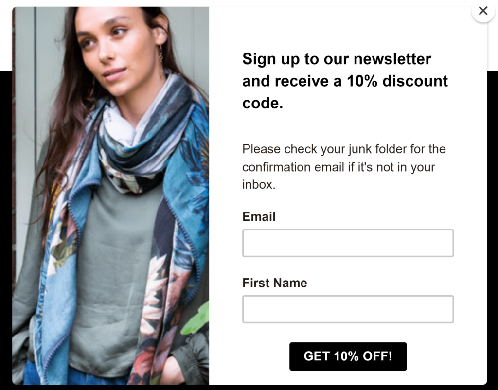 Sign up form with a discount for new users