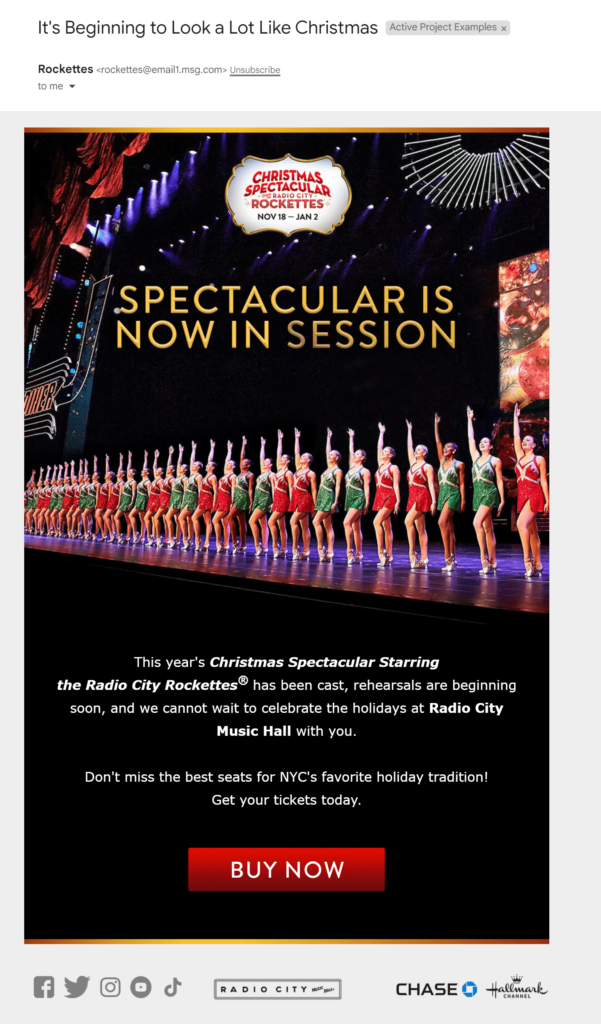 Rockettes' signautre email doesn't shy away from holiday cliche