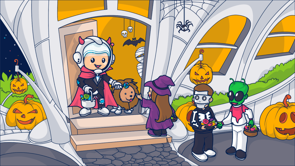 Ziggy handing out candies on Halloween