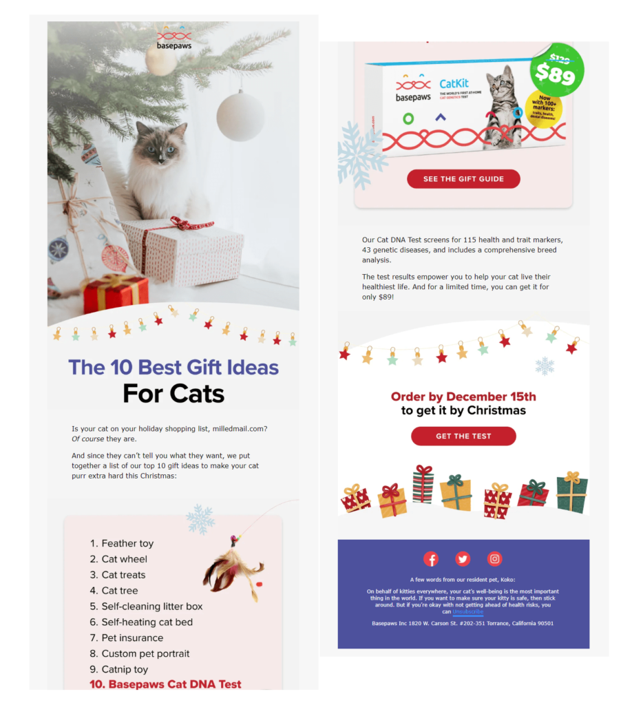 Basepaws' Christmas newsletter contains a gift guide