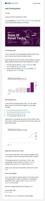 Email from CBInsights sharing internal report