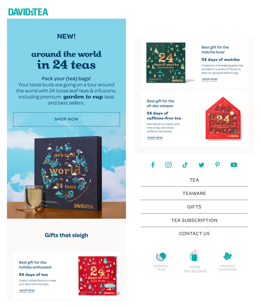 David's Tea Christmas email has a beautiful advent calendar