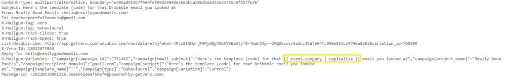 Email code showing dynamic content in action