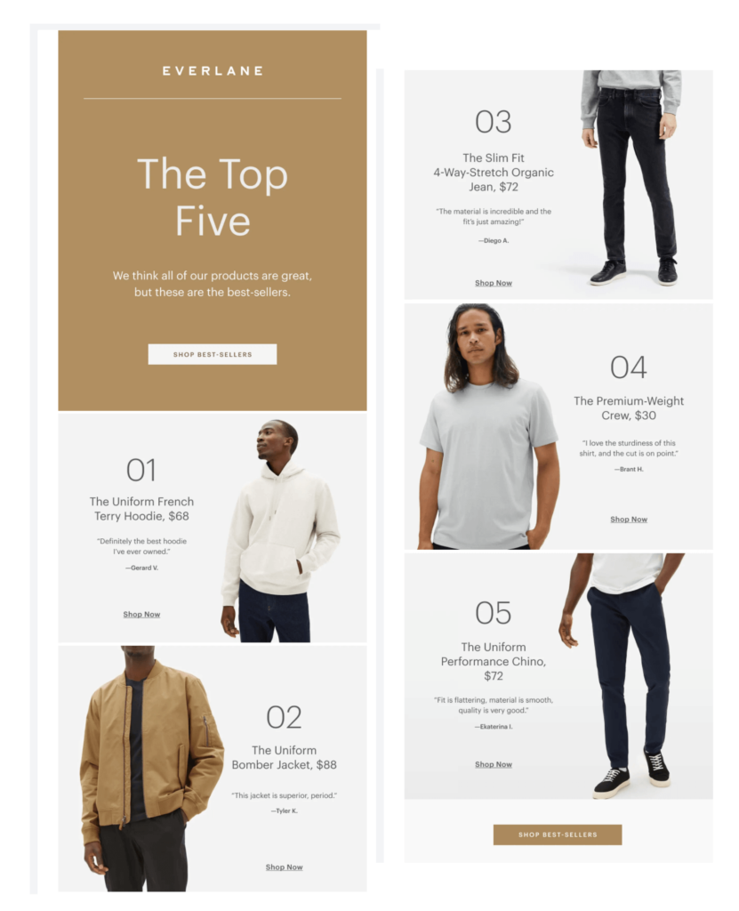 Everlane shares top 5 sellers with customer testimonials