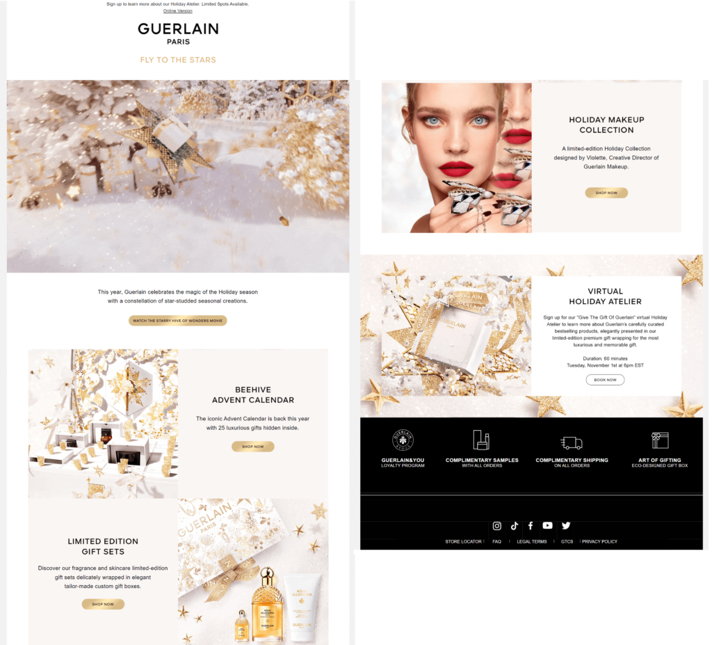 Guerlian's holiday email invites to shop for holiday gifts