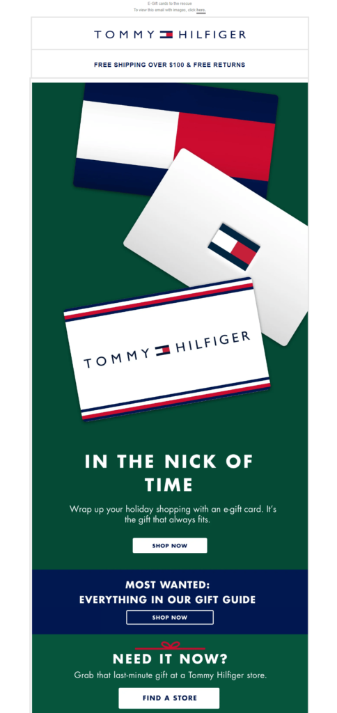 Last minute Christmas newsletter from Tommy Hilfiger