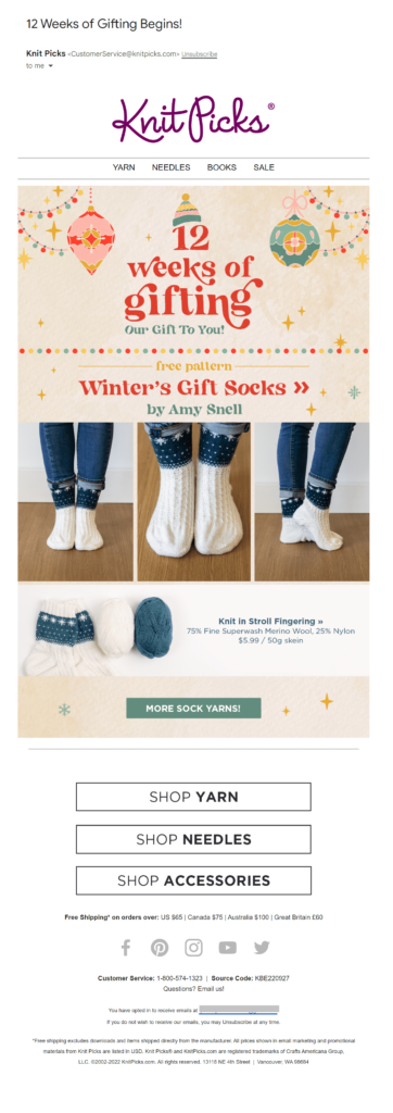 Early holidays newsletter with 12 weeks of gifting 
