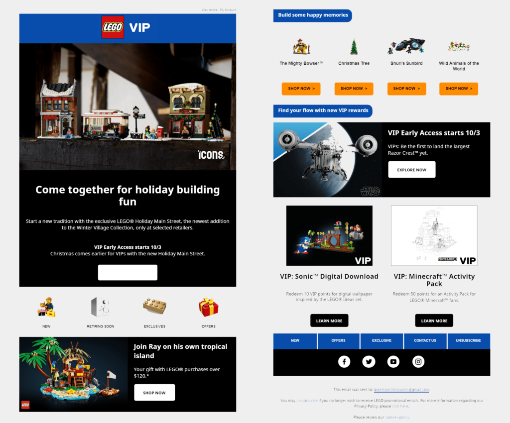 LEGO's Christmas newsletter shows VIP customers its lineup