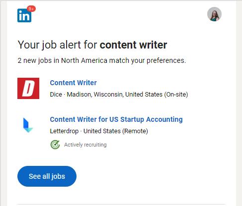 Job alert email from LinkedIn with dynamic content