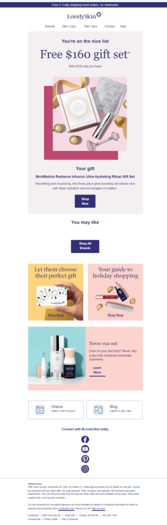 Lovely Skin’s email links to a holiday shopping guide