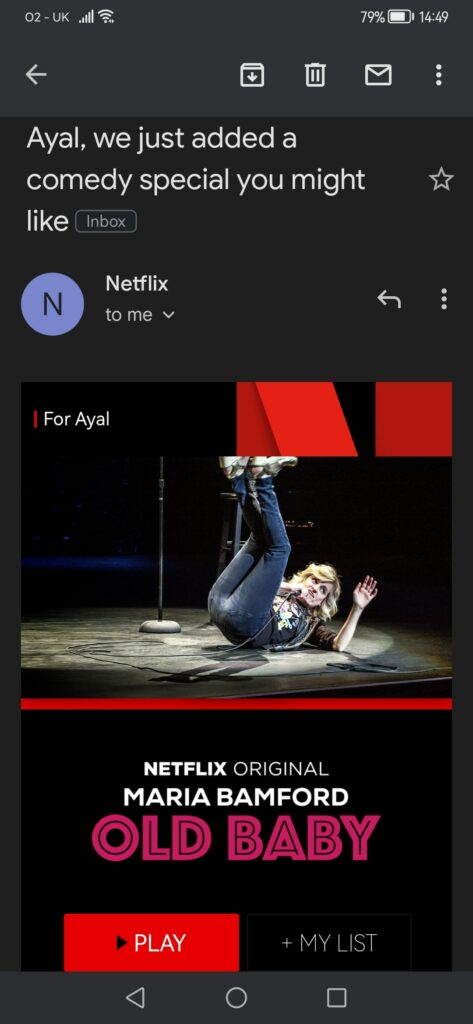 Netflix email with dynamic content based on past activity