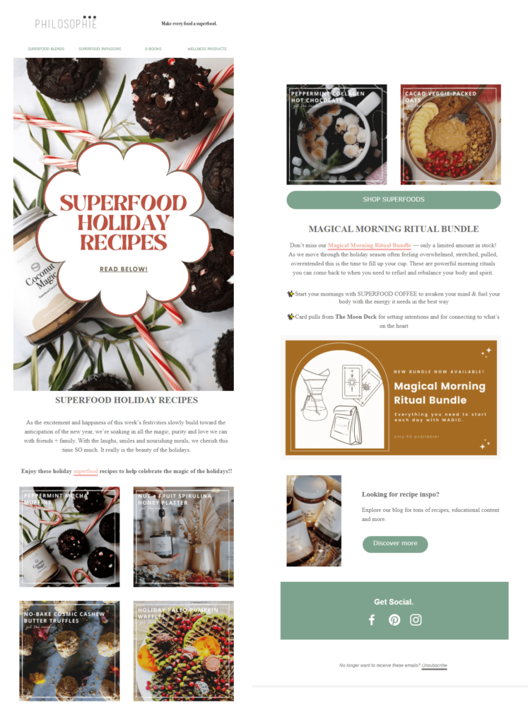 Christmas newsletter filled with superfood recipes by Philosophie