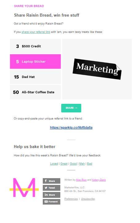 Tiered referral email from Raising Bread
