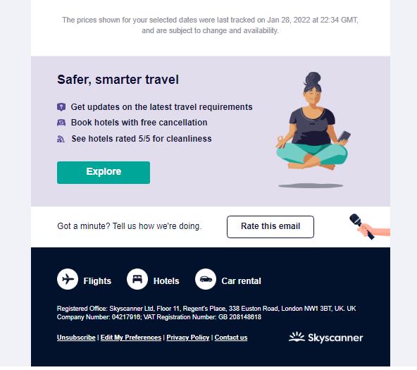 Travel brand Sky Scanner asks for feedback in email