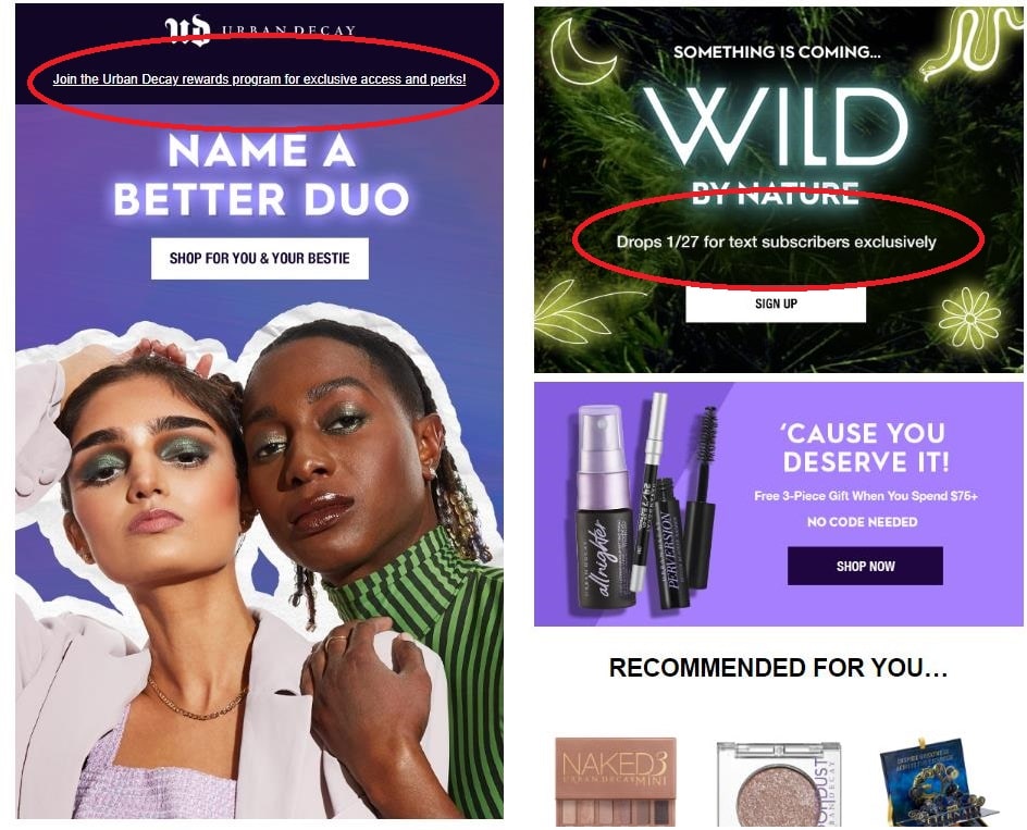 Rewards program email by Urban Decay