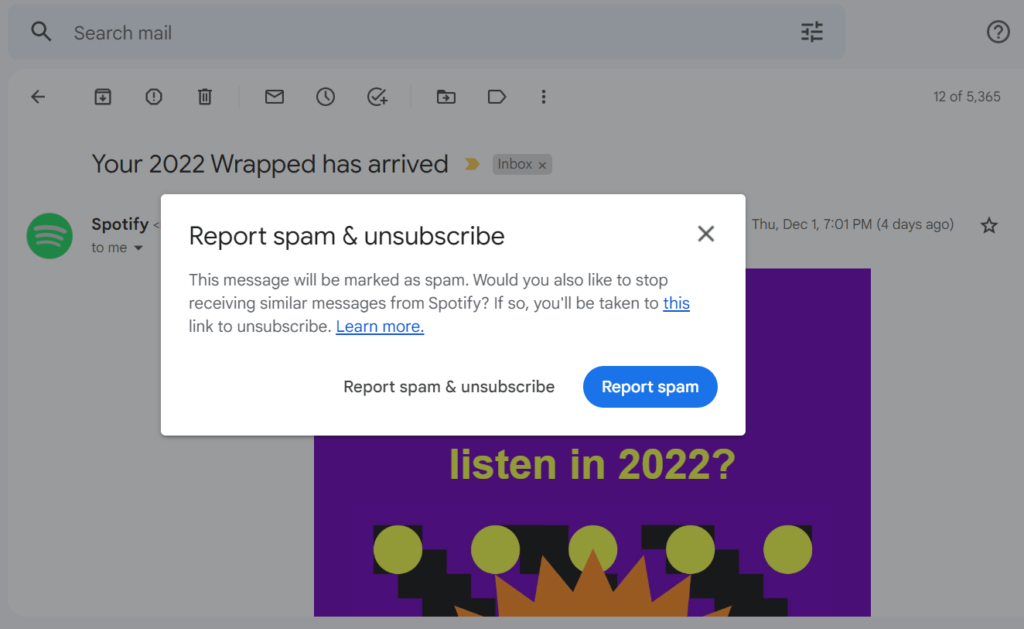 Gmail allows subscribers to easily mark messages as spam
