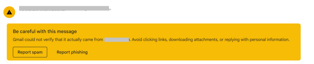 Gmail warning that the sender isn't verified