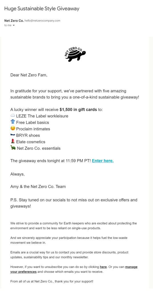 Net Zero engaging subscribers with a contest