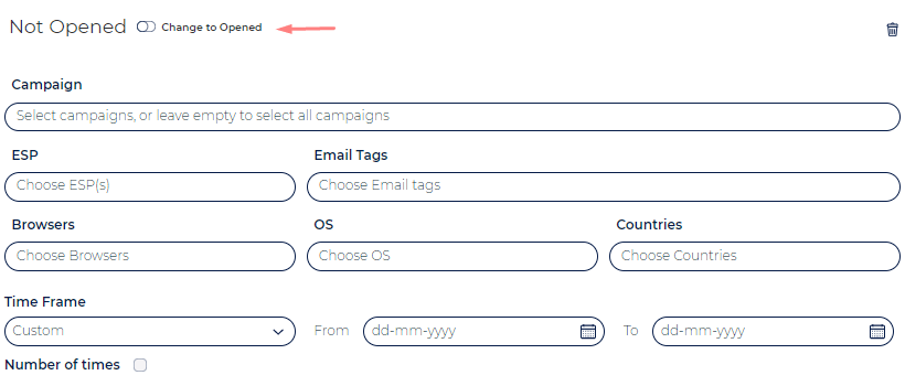 Ongage's dashboard dynamic segmentation options