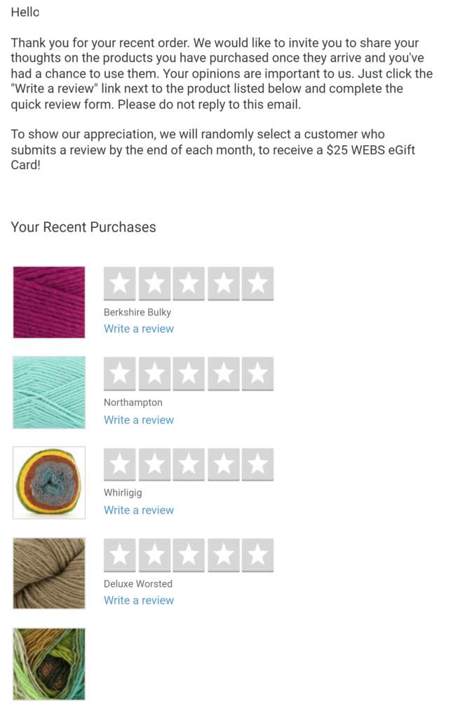 Webs ask customers to rate latest purchase