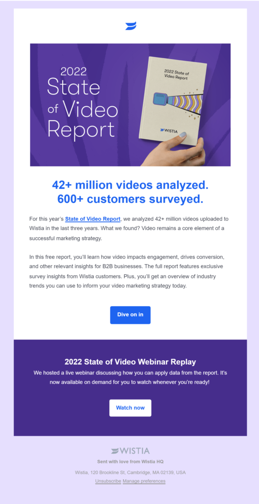Wistia email new industry report