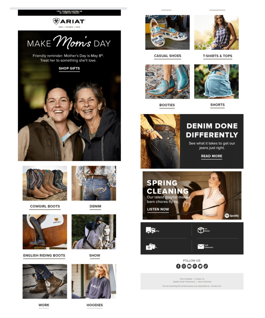 Ariat's pre-mother's day newsletter