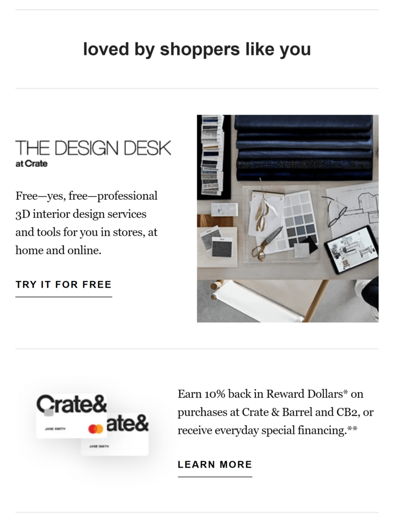 User-generated-content in Crate and Barrel's email