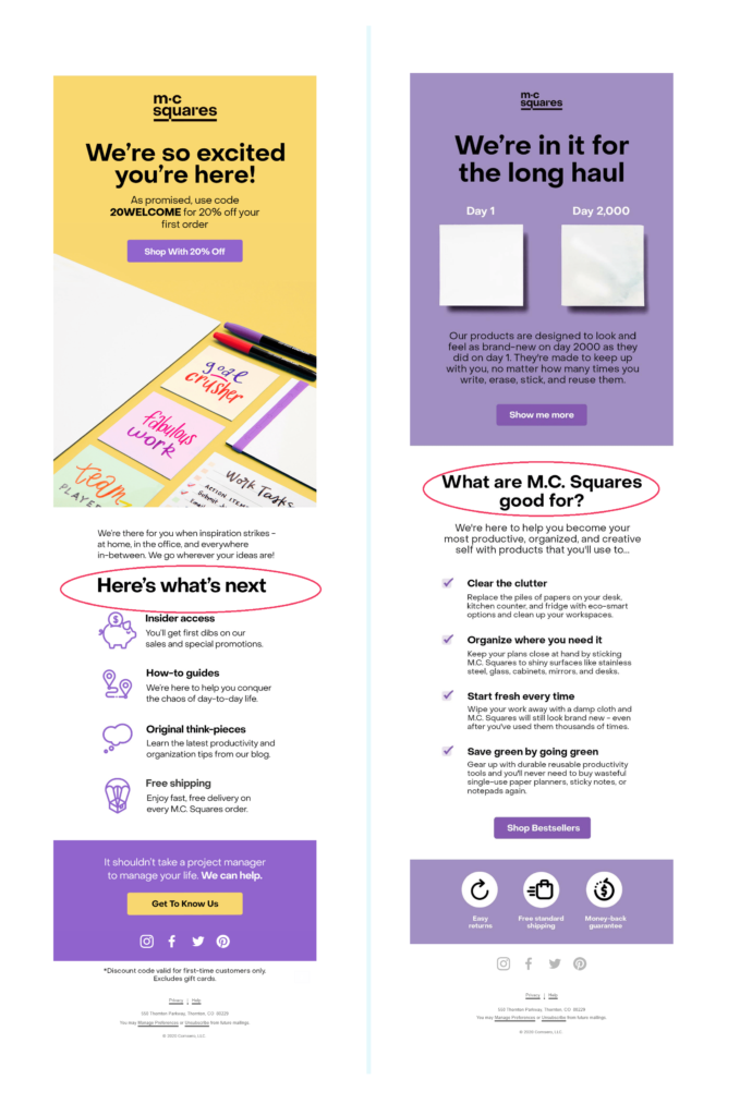 MC Squares onboarding email suited for b2b and b2c