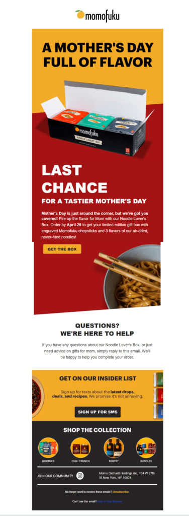 Momofuku's strict deadline for Mother's Day deliveries