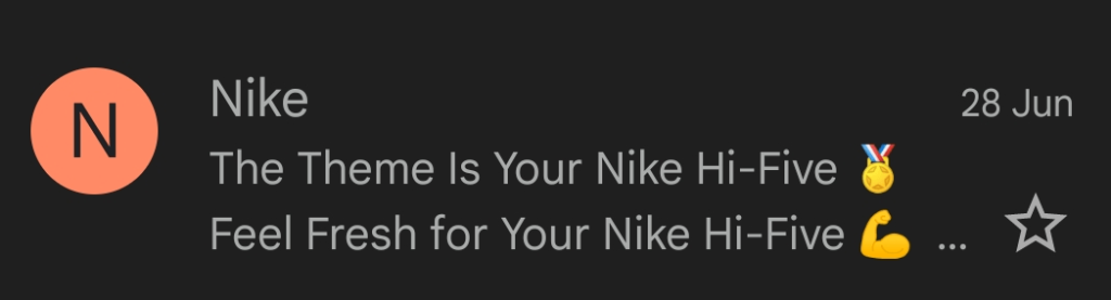 Nike email preview text mobile with emojis