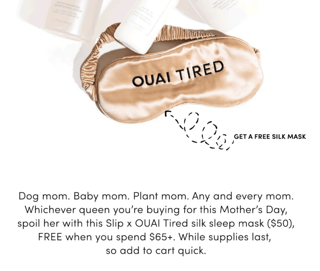 Ouai email showing the line opening up to a gift