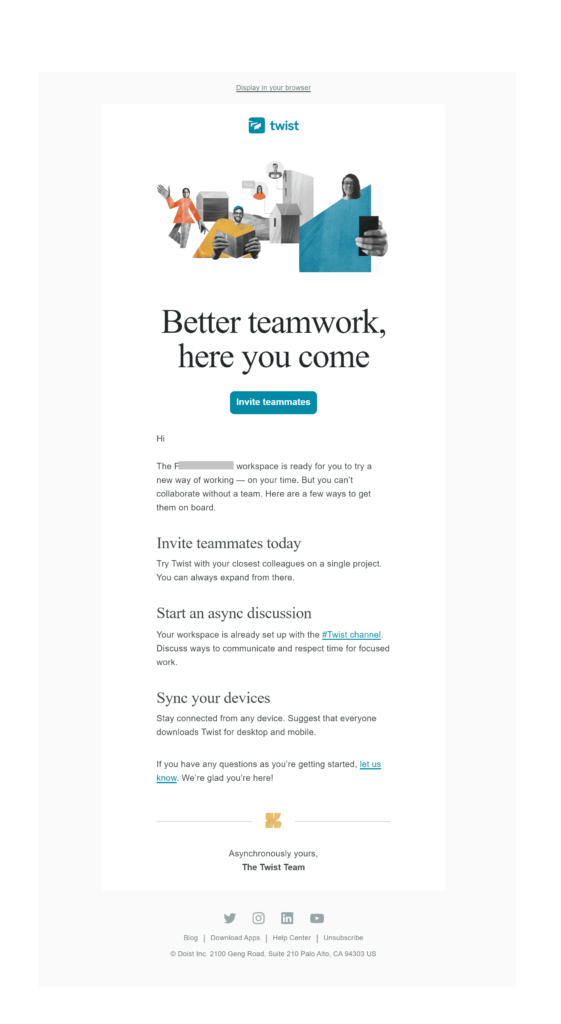 Twist's 3rd onboarding email involves your team members