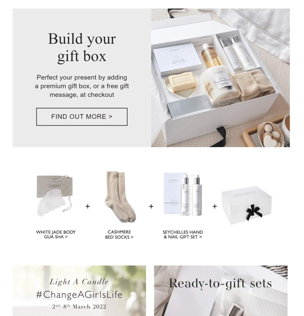 The White's Company email focus on build-your-giftbox for Mother's Day