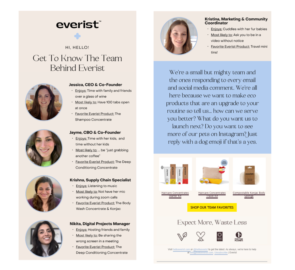 An email featuring five staff images and bios  