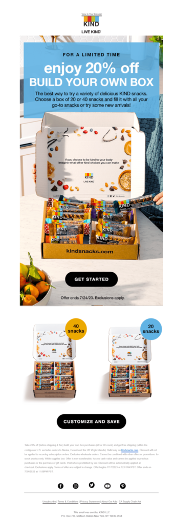 Kind Snacks bundle offer email campaign