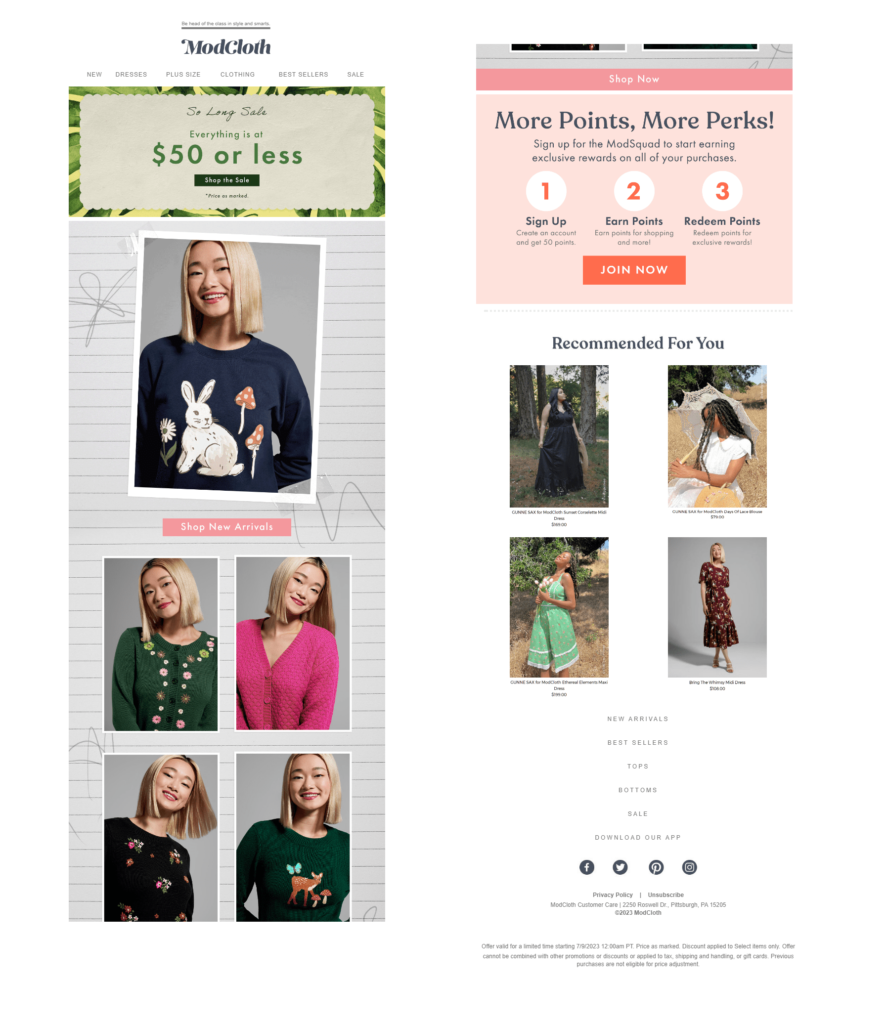 Modcloth July sweater sale email BTS 2023